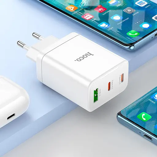 Сетевое зарядное устройство Hoco N33 USB-A/2 х USB-C 35W White [124887] - фото 7