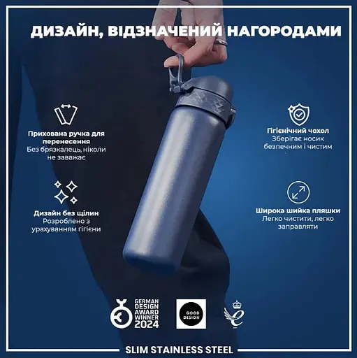 Пляшка для води ION8 металева 600 мл Stainless Steel Ash Navy (I8SS600ANAVY) - фото 4