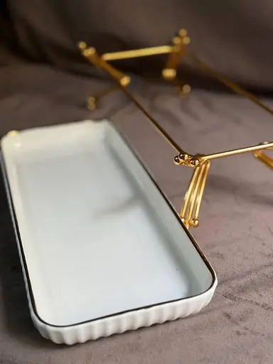 Керамическое блюдо 1565 G для сервировки с декоративной подставкой 30х12,5см - фото 5