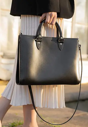 Жіноча шкіряна сумка Fancy A4 чорна краст - фото 8