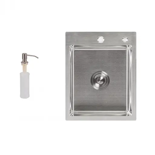 Набор 3 в 1 Lidz кухонная мойка H6050 3.0/0.8 мм Brush + дозатор для моющего средства - фото 1