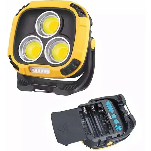 Мощный кемпинговый фонарь W891-1 3COB White+Yellow + 5SMD Red Power Bank 2×18650 Type-C магнит и крючок Желтый - фото 1