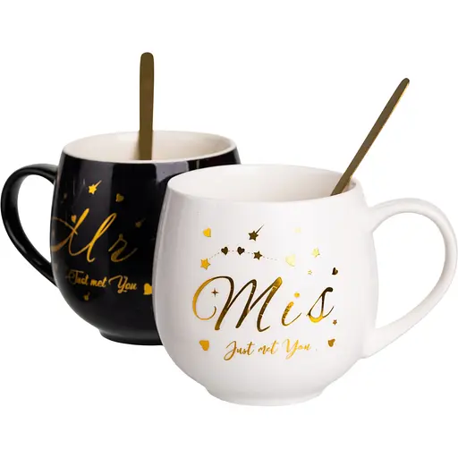 Парні чашки порцелянові Mr & Mis 350 мл з ложками FM-29