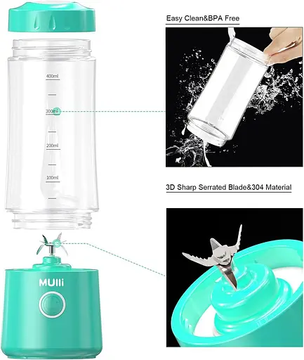 Портативний USB-перезарядний блендер Mulli Mini для смузі та молочних коктейлів, міні-блендер з шістьма лезами - фото 4