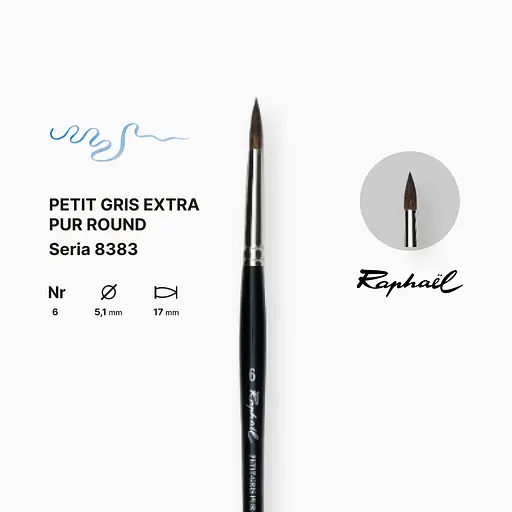 Кисть белка круглая Raphael Petit Gris Extra Pur, №6, профессиональная, короткая ручка - фото 2