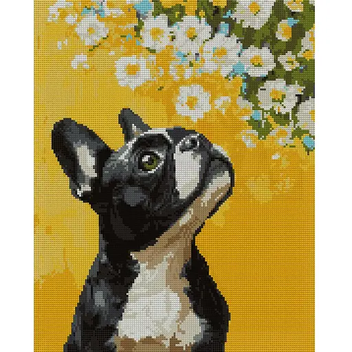 Алмазная мозаика Santi Бульдог и цветы 40х50 см на подрамнике (956048)