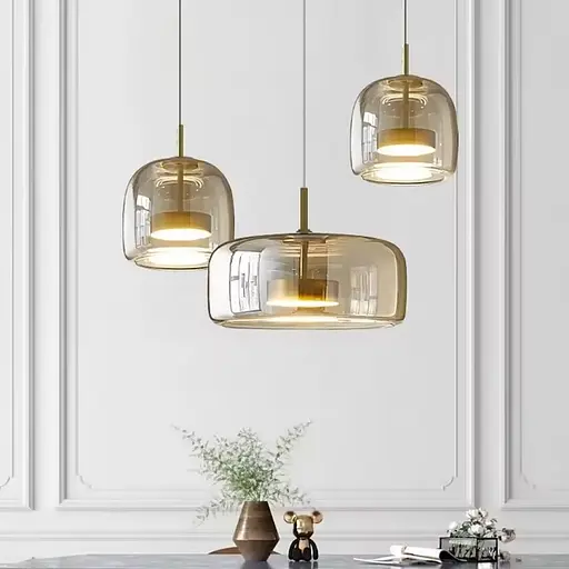 Підвісний світильник BOLLI у латунному корпусі із янтарним плафоном Ø 28х13 см | Line F | Арт. BS12-330 AB+AM - фото 2