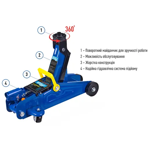 Домкрат гідравлічний підкатний Iron Hand 2 т 125-300 мм 6.3 кг в коробці (IH-125300DP) - фото 4