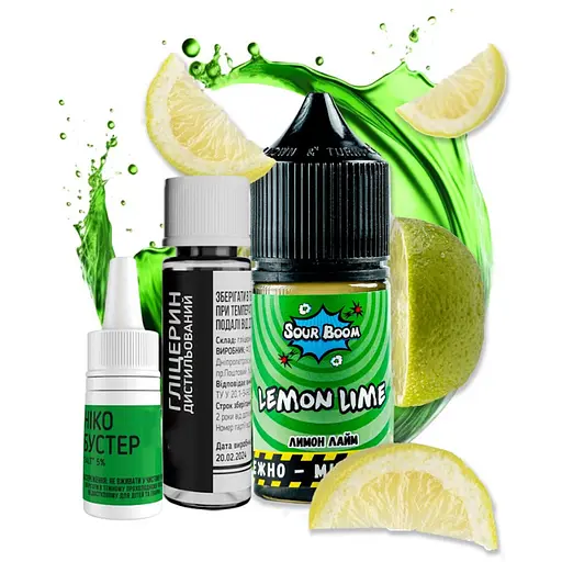 Набор компонентов для самозамеса солевой заправки Sour Boom 15 мл Lemon Lime Лимон лайм, 0-50 мг (17272)