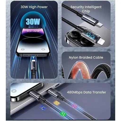 Кабель Usams US-SJ679 USB-C to Lightning 30W 3A 0.25m Tarnish (SJ679USB01) [153986] - фото 8
