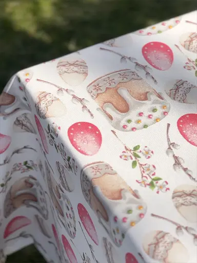 Водоотталкивающая Скатерть пасхальная Кулич 200х120 см (+ 5 салфеток 30х40) Розовый - фото 2