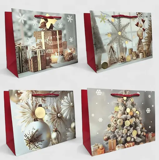 Подарунковий пакет "Новорічні деталі" 31х42х12см, набір з 4-х штук bl2502-212