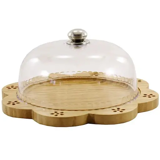 Блюдо дерев'яне Interos для торту з акриловою кришкою 34 см (PJ02716)