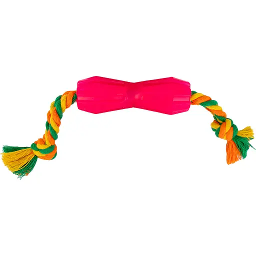 Іграшка для собак Agility гантель на кольоровому канаті 12 см рожева