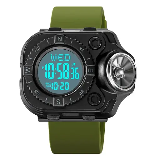 Чоловічий наручний годинник з ліхтарем Skmei 2187 Зелений з білим циферблатом - фото 3