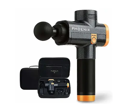 Массажный ударный пистолет триггерных точек Phoenix A2 (4 насадки) кнопочный Черный - фото 2