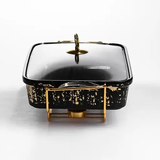 Мармитница прямоугольная Yiwu 2 л со стеклянной крышкой на металлической подставке с подогревом 40х22.5х15.5 см черный мармит для первых блюд ML-874-15 - фото 4