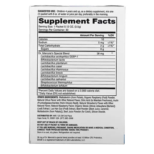 Пробіотики і пребіотики Dr. Mercola Complete Probiotics for Kids, 30 пакетиків - Малина - фото 2