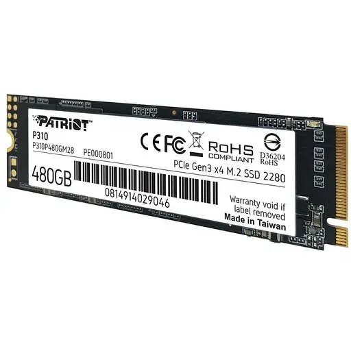 SSD накопичувач M.2 Patriot P310 480GB NVMe 2280 PCIe 3.0x4 3D NAND TLC - фото 3