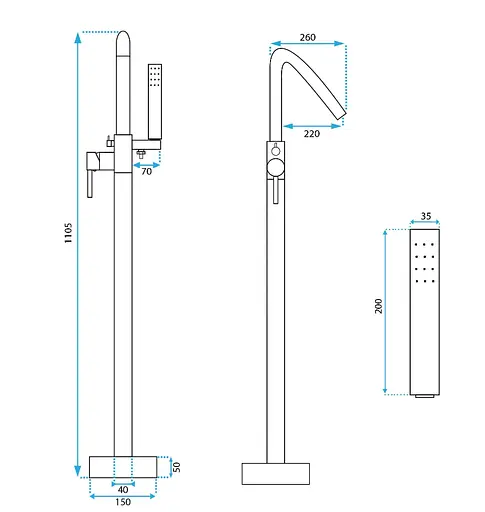 Смеситель для ванны Rea Aras brushed gold напольный REA-B2719 Золотой - фото 5