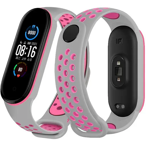 Ремінець для фітнес-браслета MiJobs для Xiaomi Mi Band 5, 6, 7 Nike Design сірий з рожевим