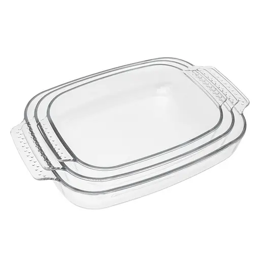 Набір деко прямокутних форми з жароміцного скла для запікання з ручками 3.1 л 2.5 л 1.8 л, Ristal Прозорий 86981 - фото 7