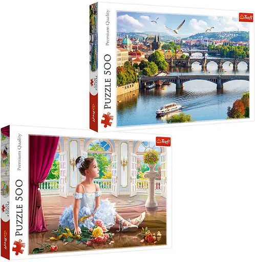 Набор Пазлы - (500+500 элм.) - "Прага, Чехия" + "Маленькая балерина" - фото 1