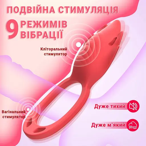 Вибратор-трусики двойной бесшумный Smart для пар 6x13 см силиконовый красный - фото 4