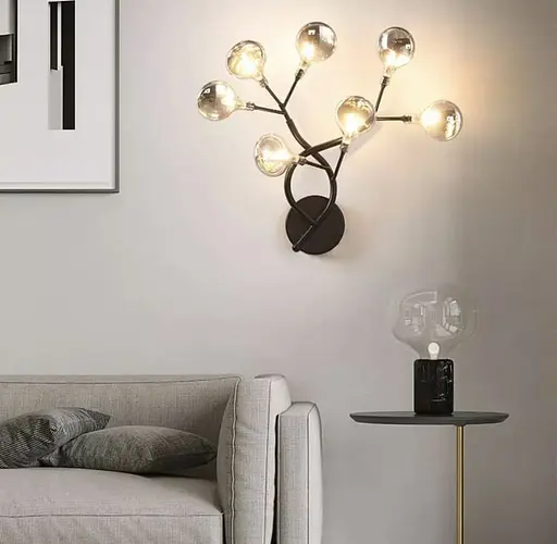 Флористический настенный светильник в черном корпусе на 7 плафонов Line F Арт. W686/7 BK - фото 1