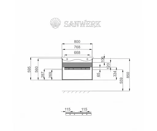 Тумба підвісна Sanwerk Алесса Air 60 венге з Топ панеллю та умивальником Rapid 50x35 (MV0000901) Венге - фото 6