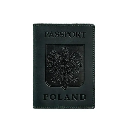 Кожаная обложка для паспорта с польским гербом зеленая Crazy Horse - фото 6
