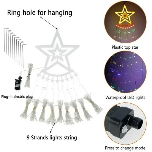 Гирлянда занавес огней со звездой рождественская елка Топпер 350 Leds Водопад Свет-закаленная фея огни Xmas - фото 7