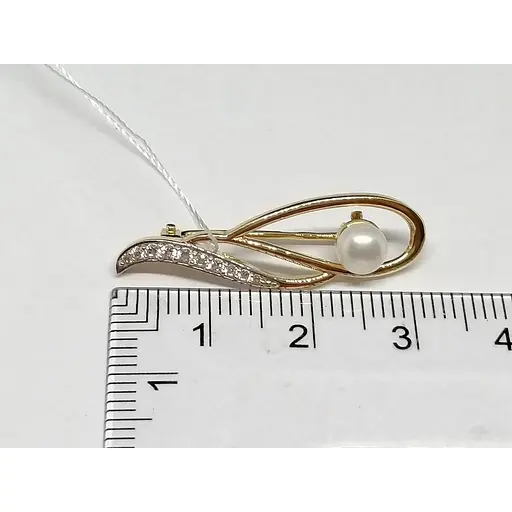 Золотая брошь Империя золота с фианитами и жемчугом. БШ251И - фото 5