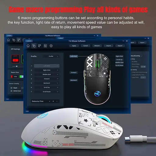Компьютерная мышь HYSJ Т90 беспроводная бесшумная с аккумулятором 2,4G+Bluetooth White - фото 8