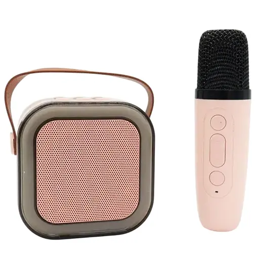 Дитяче караоке 2в1 K12, мікрофон з колонкою, Рожевий / Bluetooth колонка з LED підсвічуванням / Бездротовий мікрофон