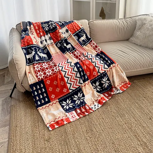 Плед Love You Нордична мозаїка 150x200 см велсофт червоний/синій (9114) - фото 1