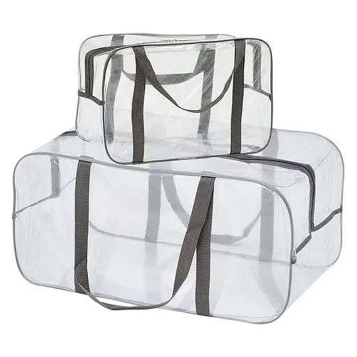 Набор прозрачных сумок в роддом: размер S 30х20х15 см + размер L 50х25х30 см (серые) - фото 1