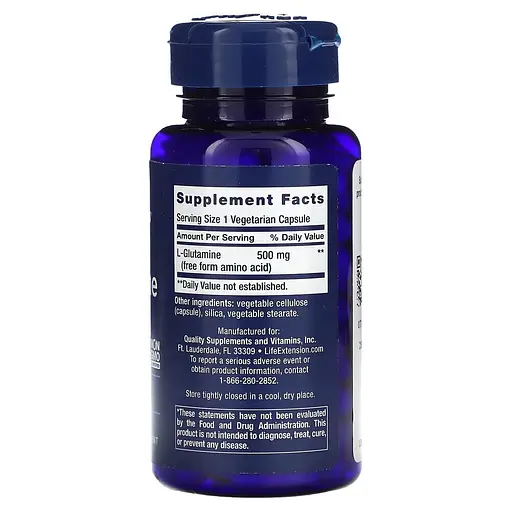 L-глютамин Life Extension L-Glutamine 500 mg, 100 вегакапсул для поддержки мышц, кишечника, иммунной системы - фото 2