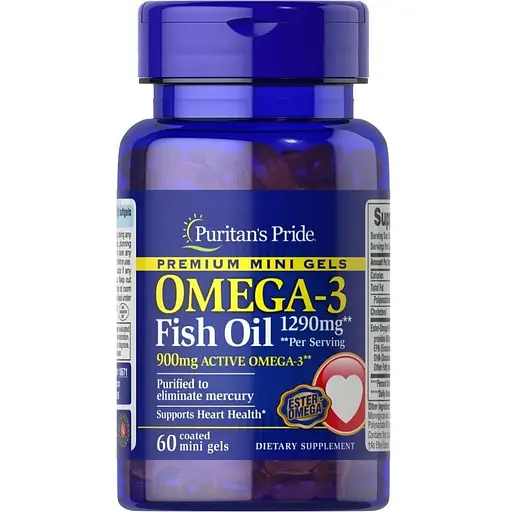 Жирные кислоты Puritan's Pride Omega 3 Fish Oil 1290 mg, 60 мини капсул