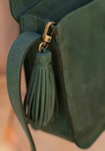 Шкіряна жіноча бохо-сумка Лілу зелена Crazy Horse - фото 10