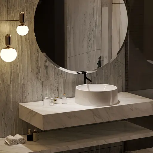 Раковина глянцева накладна Amidicon Sfera 43 з литого каменю SFERA_43_HL, Білий - фото 7