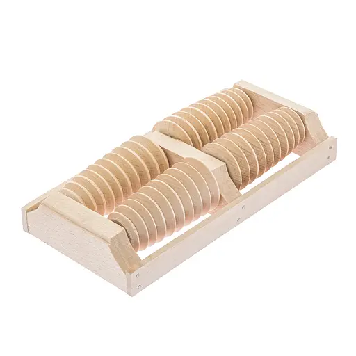 Масажер для стоп дерев'яний для профілактики плоскостопості та рефлекторного масажу на 4 ролики на дві ноги., Woodly 87033 - фото 1