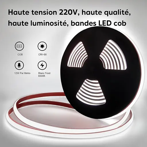 Світлодіодна стрічка Pcning COB 1 м 230 В пряме підключення біла 1 метр IP67 - фото 6