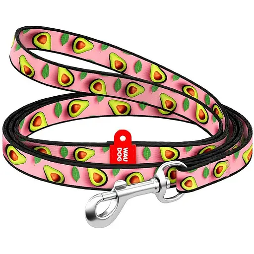 Повідець для котів та дрібних порід собак Waudog Nylon нейлоновий, малюнок "Авокадо на рожевому", XS