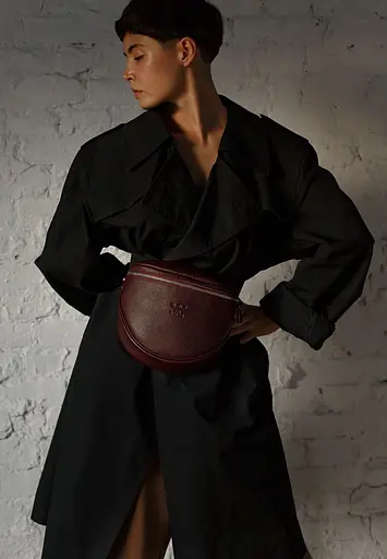 Шкіряна сумка поясна-кроссбоді Vacation бордова флотар - фото 2