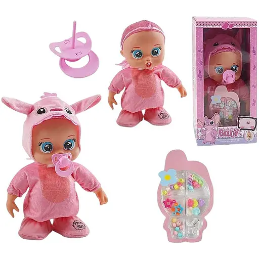 Пупс, 30 см, музыкальный чип, двигается, песня на английском языке, пустышка, набор украшений