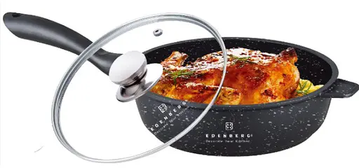 Сковорода глубокая Edenberg EB-3321 2.3 л мраморное покрытие со стеклянной крышкой 24 см - фото 2