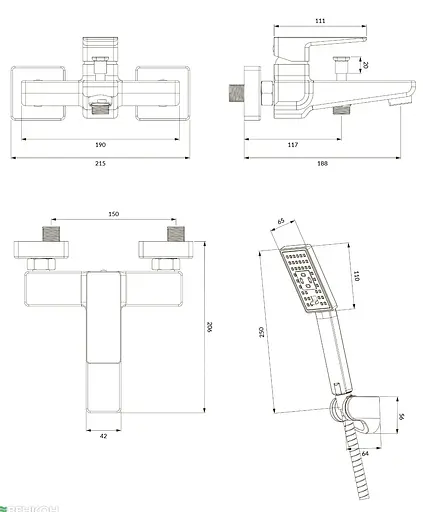 Смеситель для ванны Omnires Parma Nickel PM7431IN Никель - фото 2