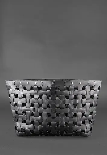 Шкіряна плетена жіноча сумка Пазл Xl чорна Krast - фото 3