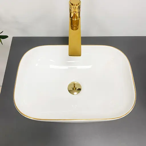 Умивальник VBI Ravenna white gold Edge накладний VBI-011218, Золотий - фото 5